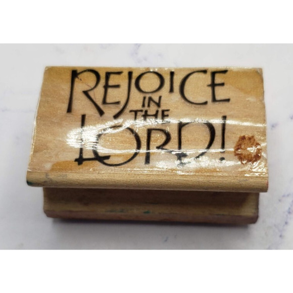 Rejoice in the Lord Religious Bible Wood Mounted Rubber Stamp - Picture 1 of 7